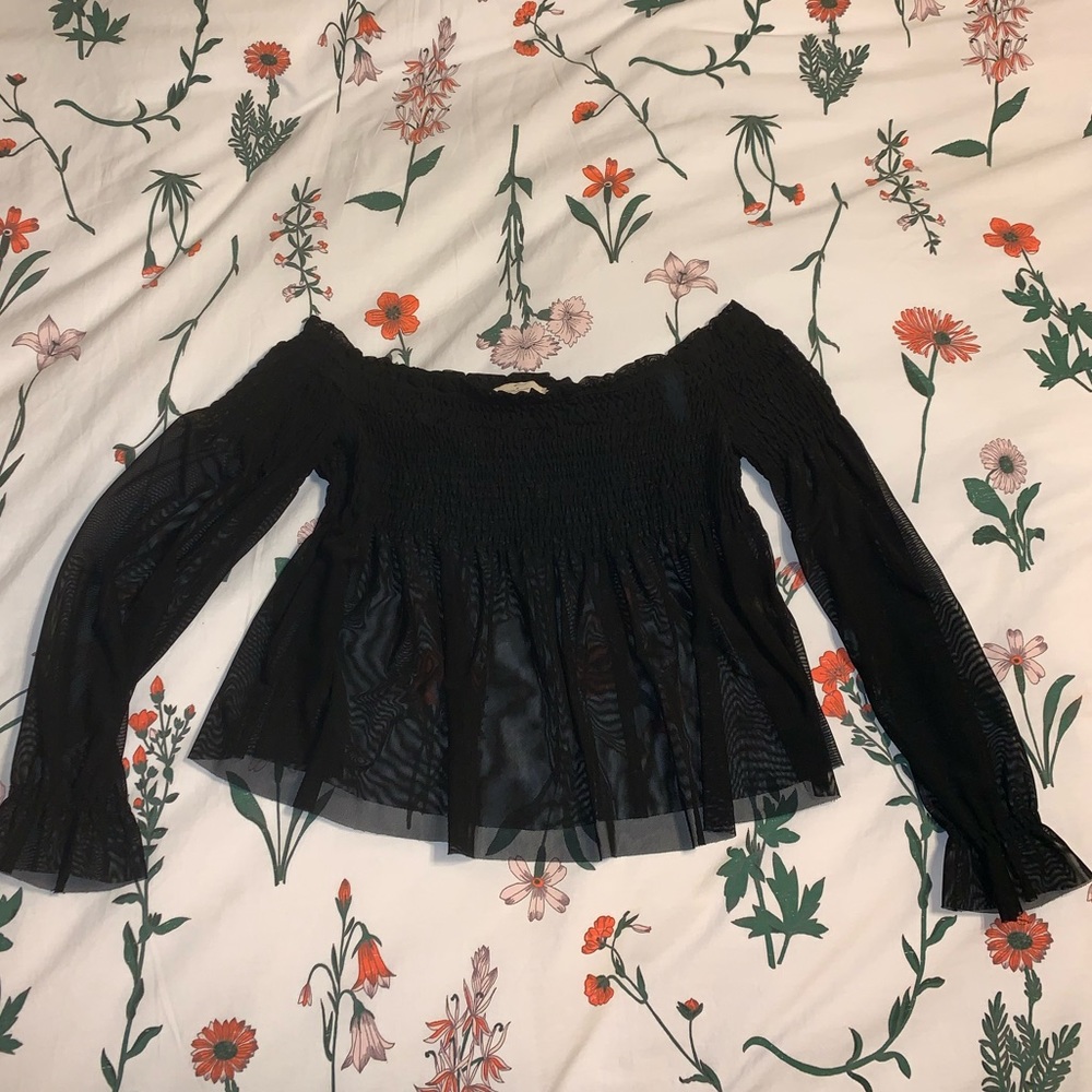 Urban outfitters black mesh off the shoulder top